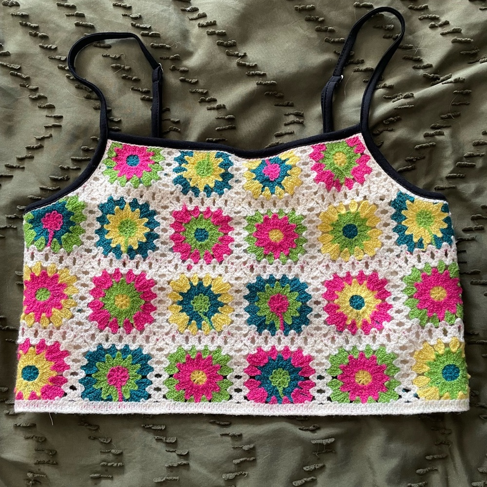 Colorful Floral Crochet Crop Top Tank